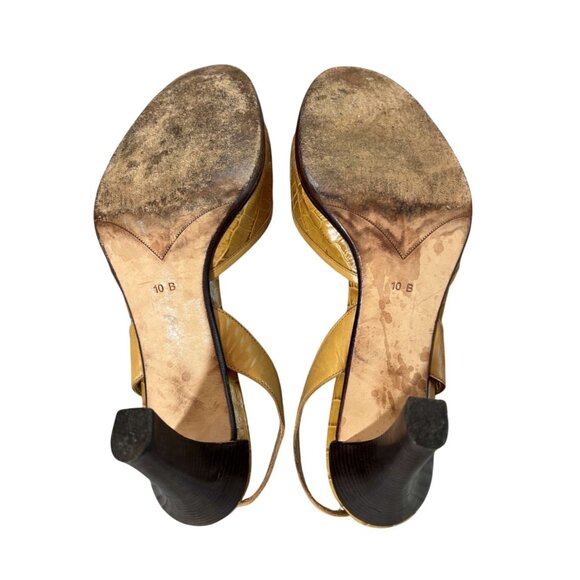 Cole Haan Tan Croc-Embossed Leather Gold Tone Buckle Slingback Heels Size 10B - Picture 8 of 8